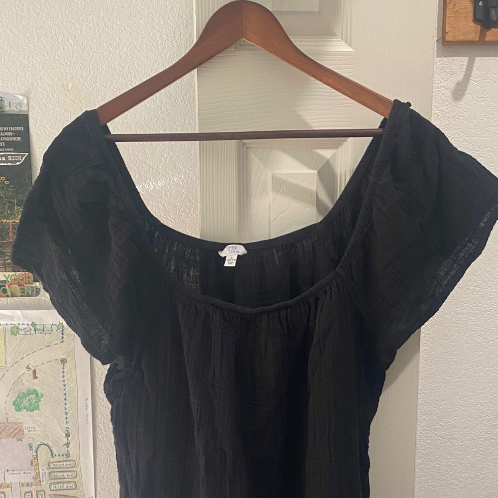 100% Cotton Black Off-Shoulder MIDI Dress